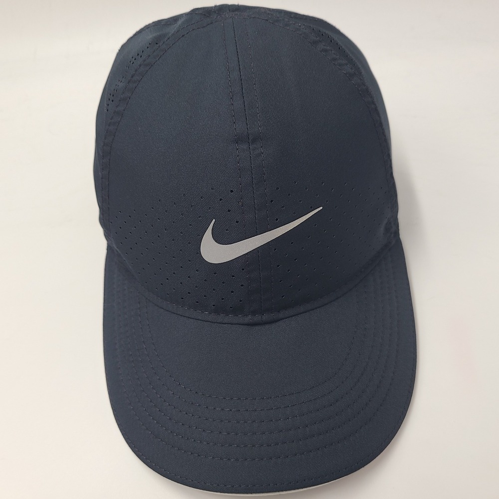 Nike Hat Adjustable Black Gray Featherlight Dri-Fit Perforated Running Hike Men